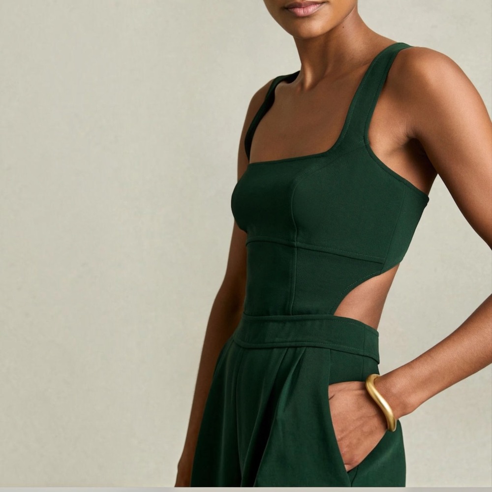 NEW REISS Dion Wide Leg Jumpsuit Green Size 4P Petite NWT - Picture 2 of 7